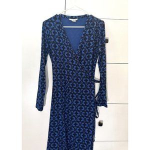 Boden Blue Black Bold Modern Print Wrap Dress 3/4 Sleeve Career Business